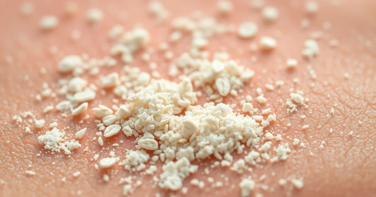 콜로이달오트밀 가루와 아토피 피부 표면 클로즈업