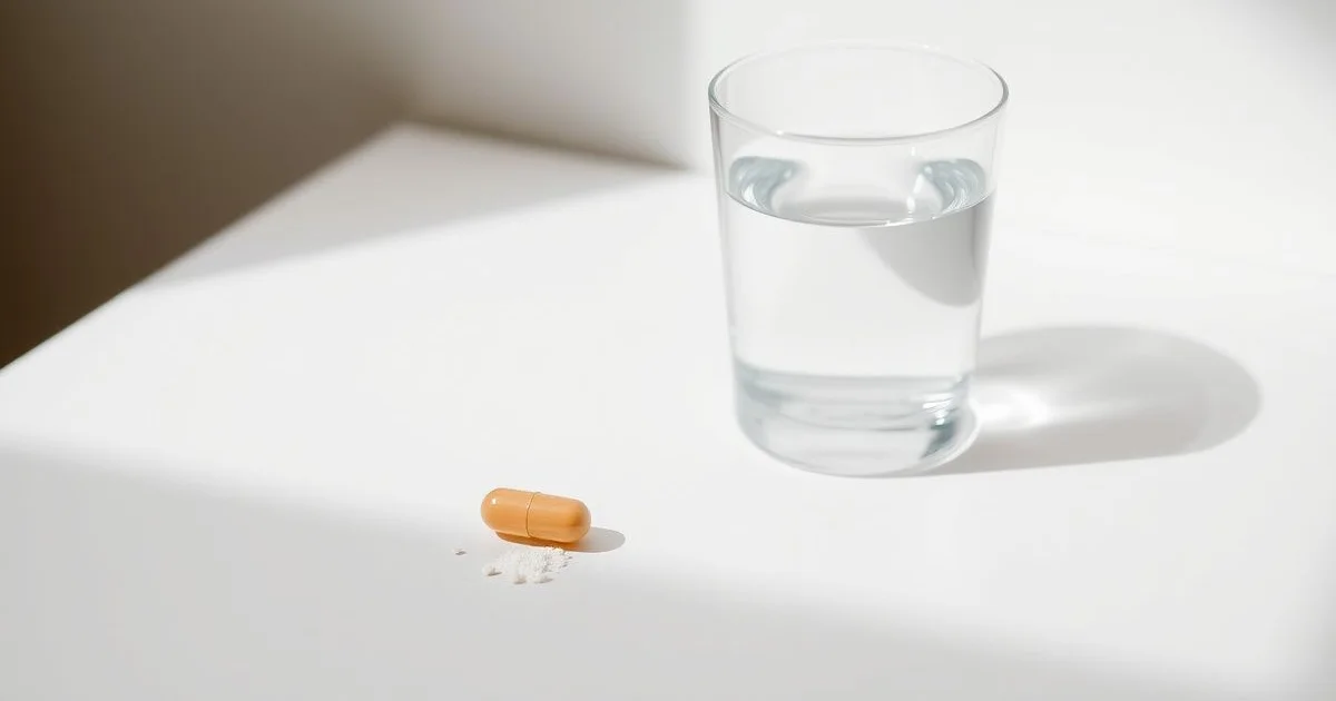 프로바이오틱스 캡슐과 물컵 정물