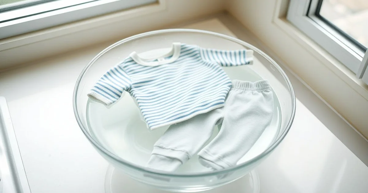새 옷 첫 세탁 물에 담근 아기 옷