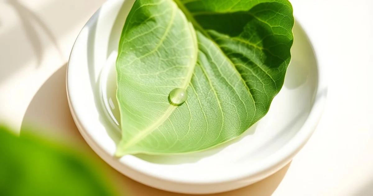 병풀잎과 마데카소사이드 세럼 클로즈업