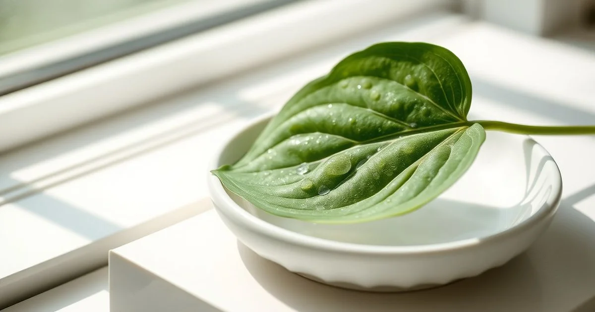 병풀 잎 위 이슬방울 클로즈업