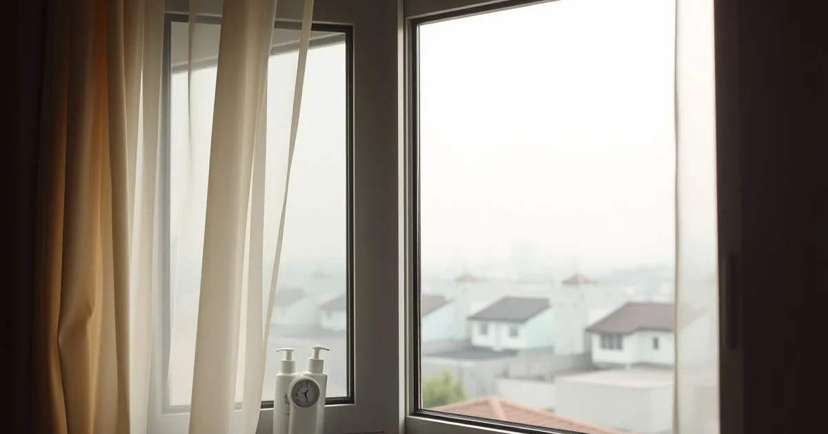 보통 등급 미세먼지 속 열린 창문