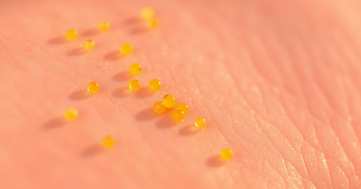 꽃가루 입자가 민감한 피부 표면에 부착된 모습