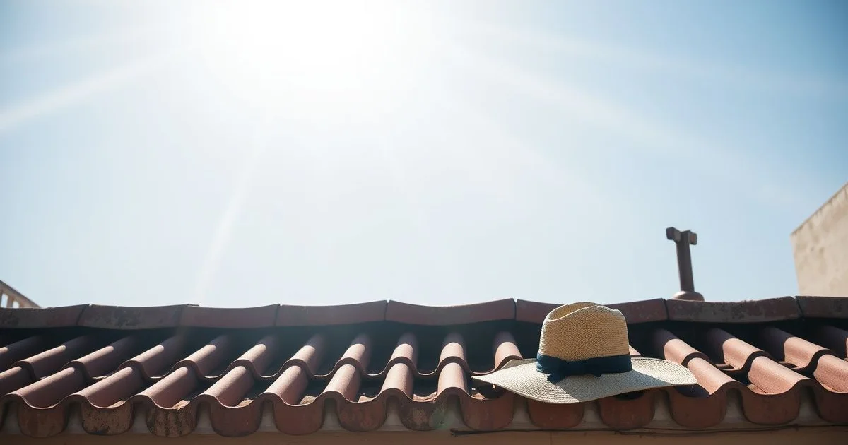 강한 봄 자외선이 내리쬐는 한옥 지붕