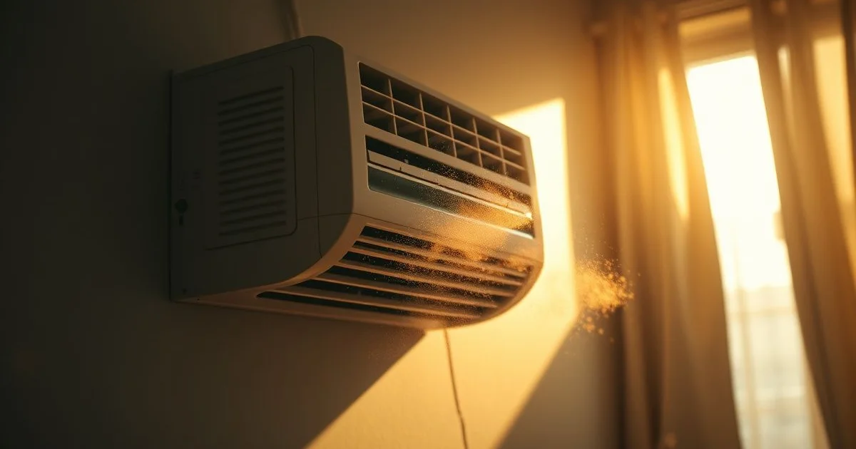 에어컨 가동 후 먼지 입자 확산 장면