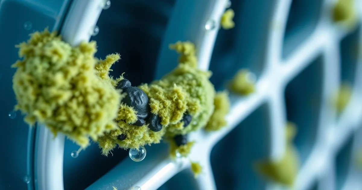 에어컨 내부 곰팡이 균사 클로즈업