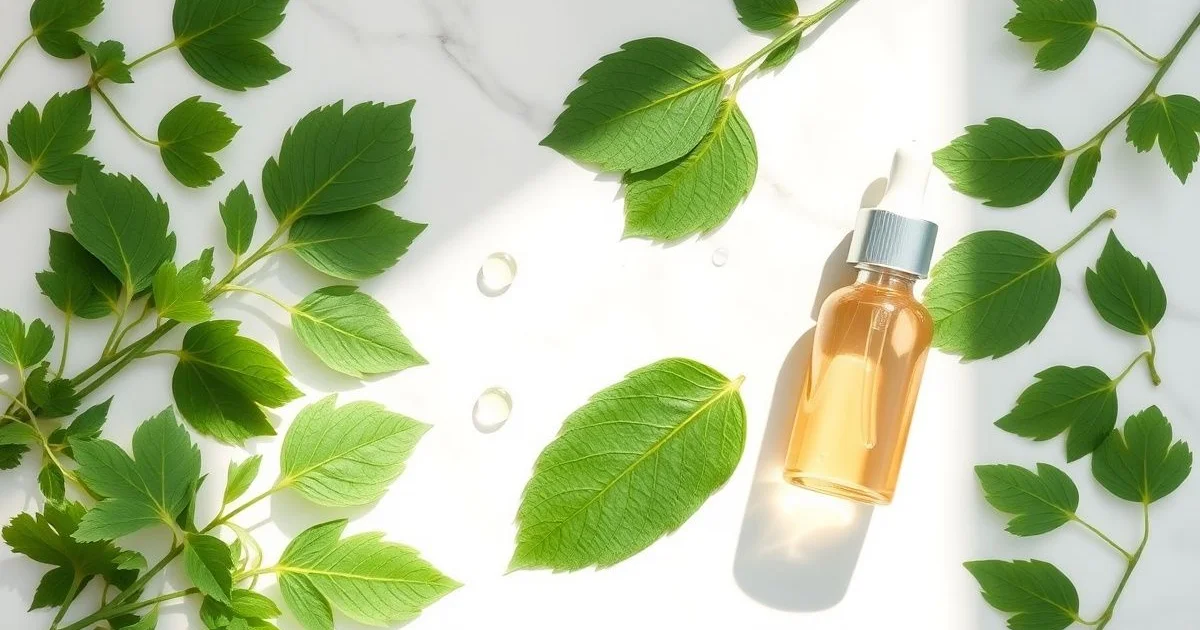 병풀 잎과 판테놀 세럼 정물