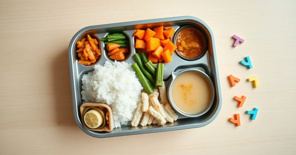 급식 식판 위 반찬과 알레르기 숫자 표시