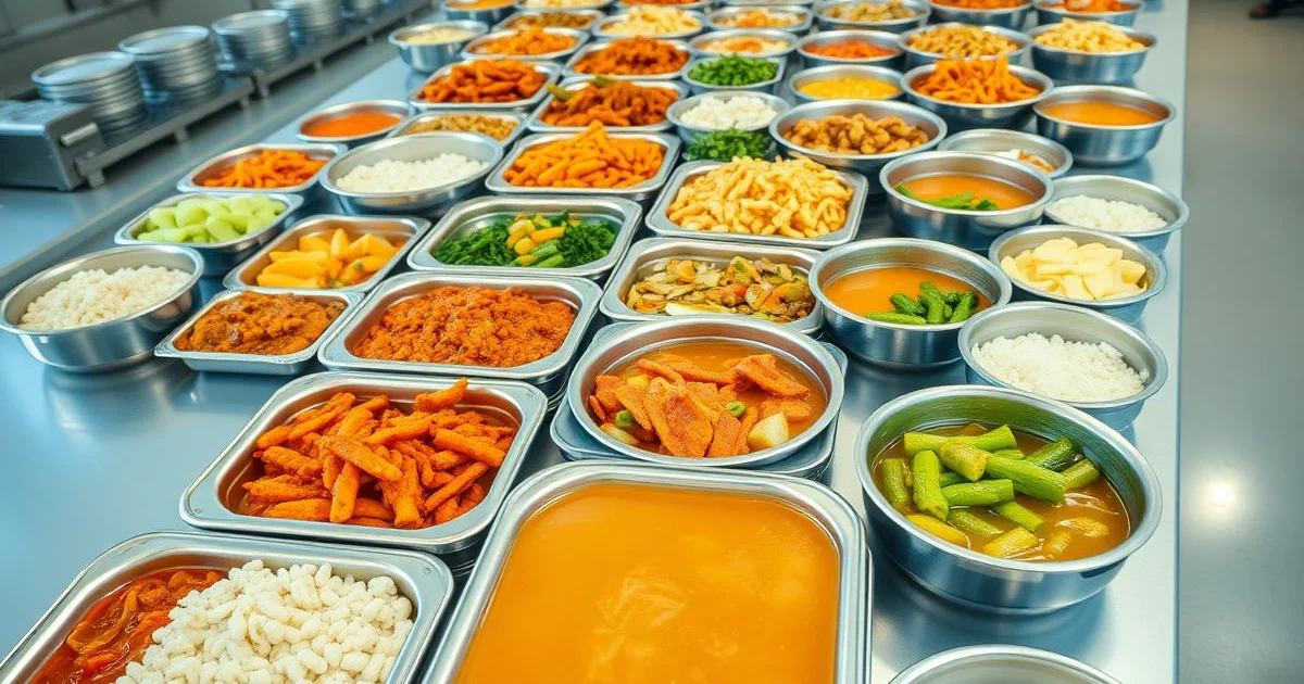 풍성한 학교 급식 반찬 전체 모습